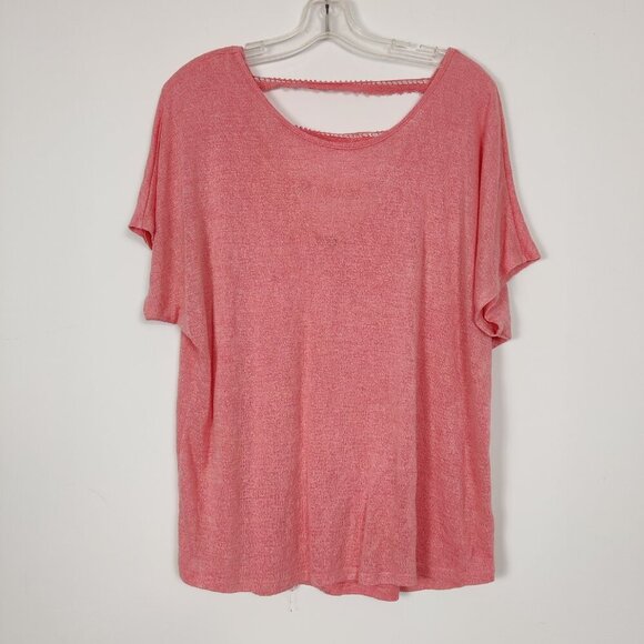 Miami Women's Knit Crochet Blouse in Coral Size Large Cut Out Beach Summer - Picture 2 of 8